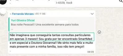 Print de depoimento sobre consultas particulares